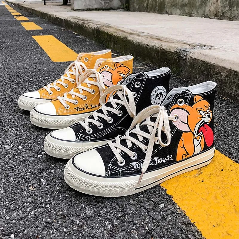 

Women Canvas Shoes Fashion Unisex Casual Sneakers Student Women Casual Shoes High Top Woman Vulcanize Shoes 2020 Cat and mouse