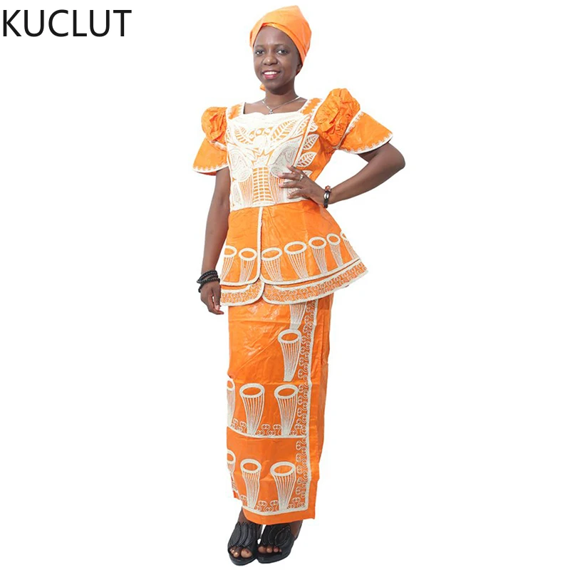 

2022 Robe Africaine South African Ladies Clothes Bazin Riche Dashiki Top Skirt Suit Women Shirt Skirt Nigerian Turban Headtie