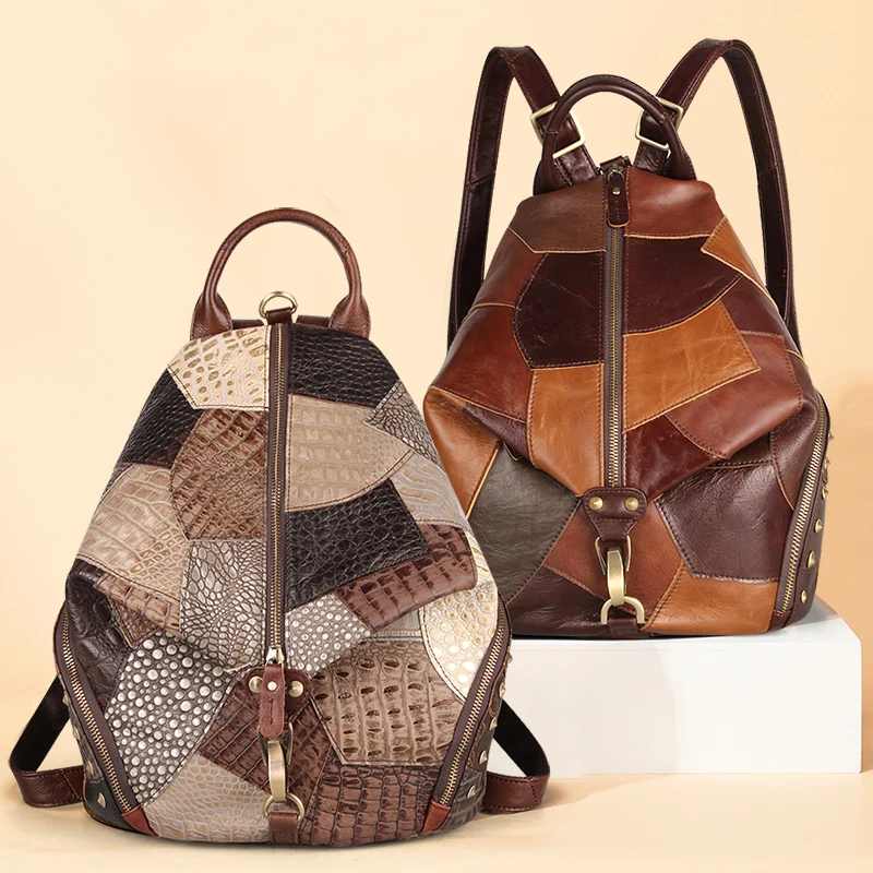Vintage Cow Genuine Leather Large Capacity Soft School Bags 