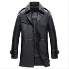 Мужские осенне-зимние кожаные куртки, мужская повседневная облегающая длинная куртка из искусственной кожи, пальто, высококачественный однотонный Тренч из искусственной кожи, пальто размера 4XL
