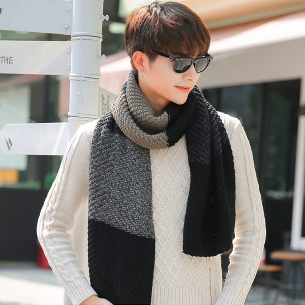 Теплый Зимний дизайнерский шарф мужской в стиле пэчворк брендовый Вязаная Шаль