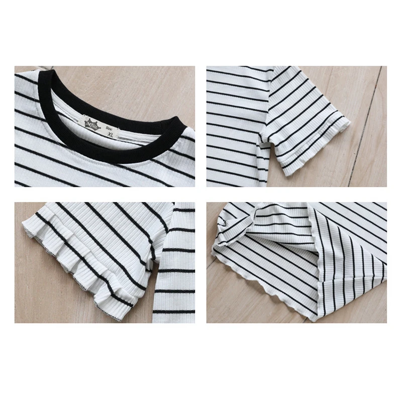 Корейская футболка для девочек Хлопковая полосатая одежда с коротким рукавом 2020