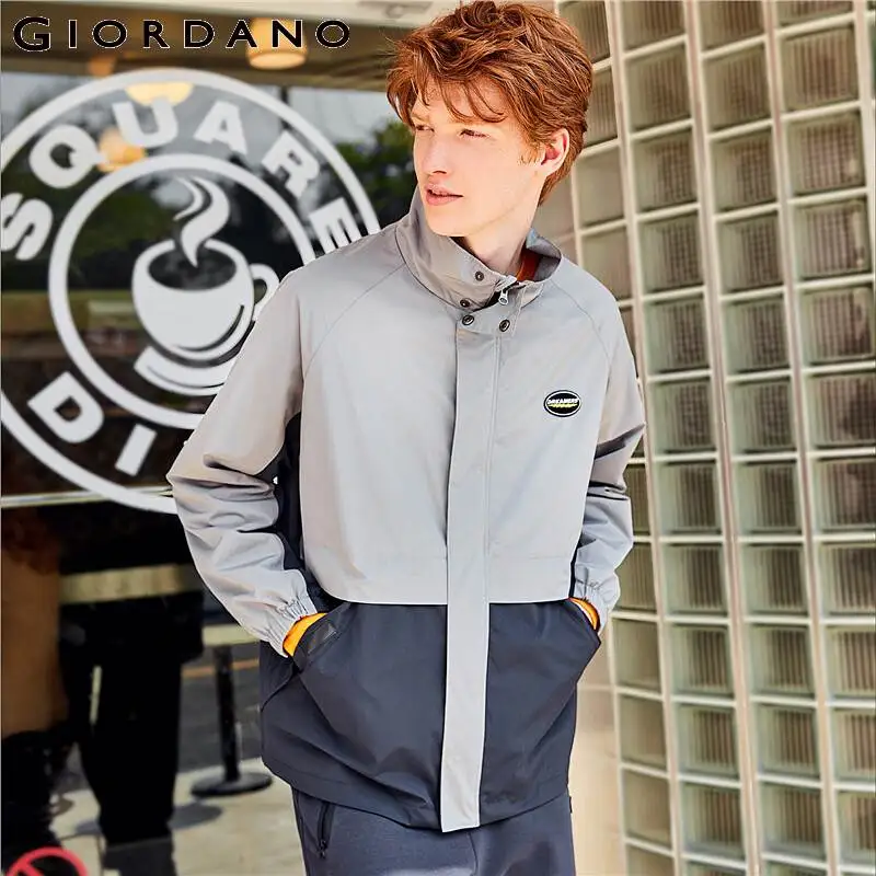 Giordano мужская куртка контрастный вышитый значок Chaquetas Hombre длинный рукав карманы спереди Jaqueta Corta Vento 01079749