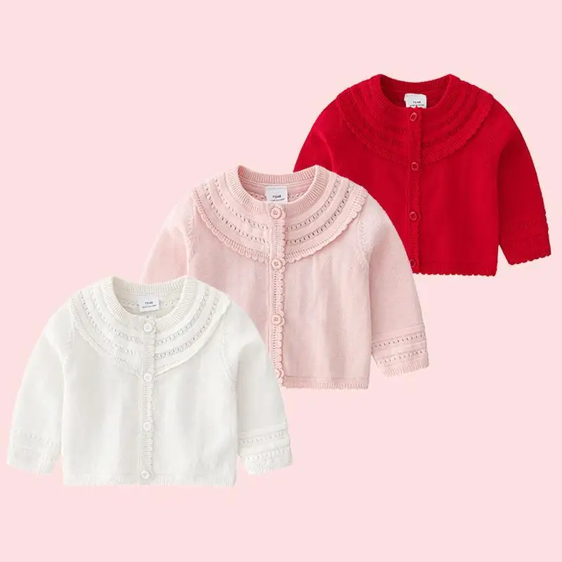 

Baby Girl Knitted Cardigan Sweater Infant Kniting Short Coat Children Solid Color Knit Jacket Toddler Girl Clothing