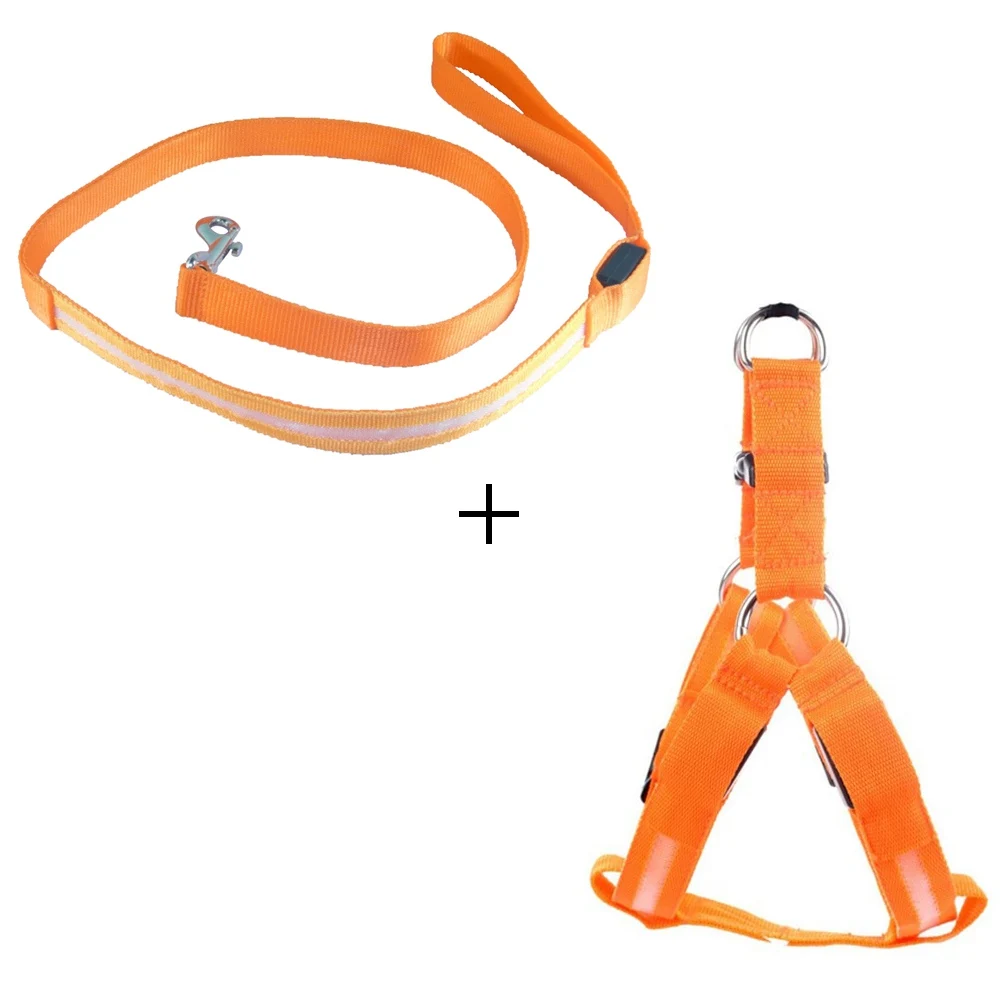 orange harness set Светодиодный собачий ошейник, поводок для собак, собачий ошейник, набор, электронный нейлоновый собачий поводок, веревочный светильник, поводок для домашних животных, поводок для кошек, продукт для домашних животных - Цвет: orange harness set