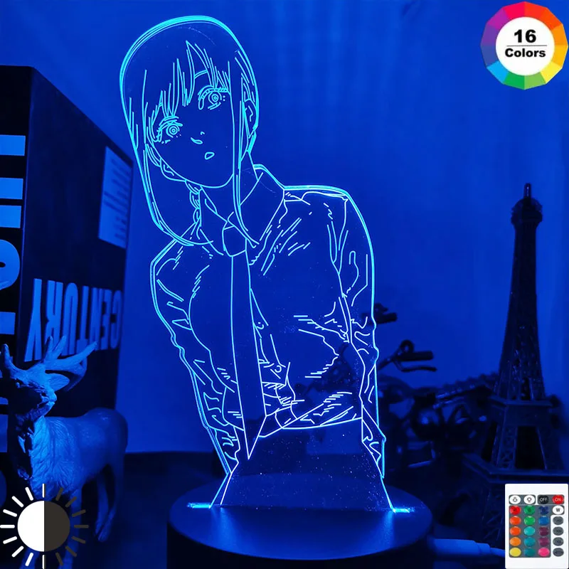 3d Led Night Lamp Anime Chainsaw Man Makima for Bedroom Decor Kids Birthday Gift Manga Light Bedside | Лампы и освещение