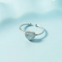 kofsac cute glamorous light blue crystal love heart ring for women engagement valentines day 925 silver jewelry open size rings