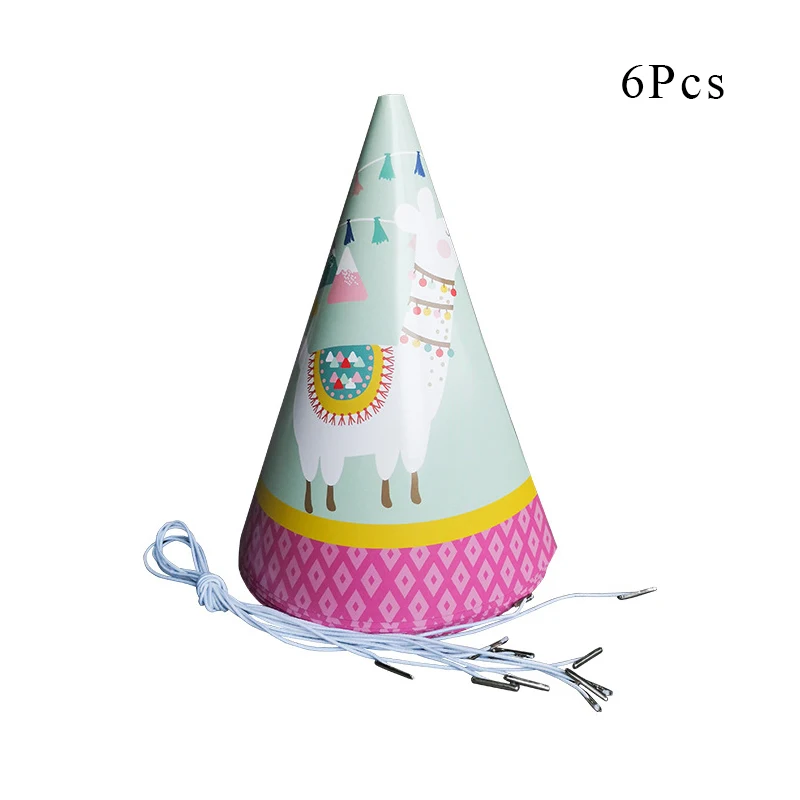 Paper hat x 6 Новейшие Альпака лама кактус тема Декоративная скатерть для вечеринки бумажные чашки пластины баннеры шары для детей принадлежности для рождения детей - Цвет: Paper hat x 6