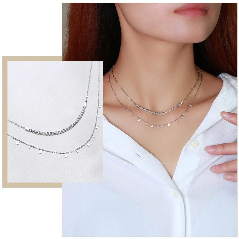 

Luxury Double Chain Necklaces for Women,Bling CZ Stone Choker Collar Gifts for Her, Birthday Wedding Party Jewelry
