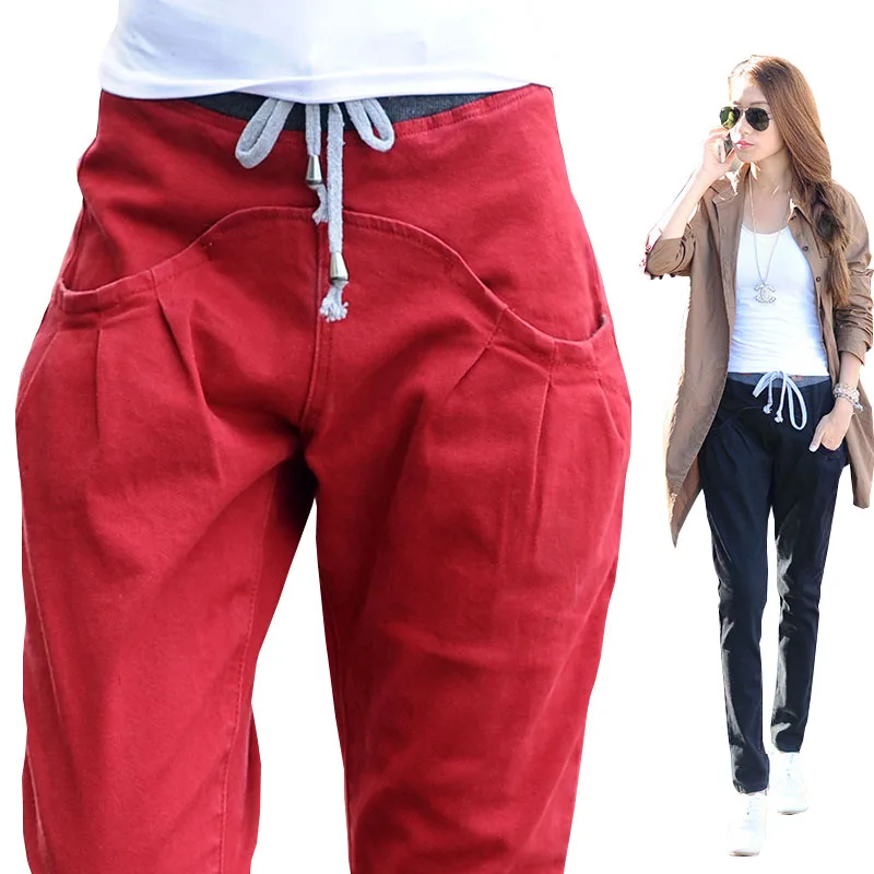 

New Harlan was thin loose jeans Women Korean fashion elastic waist long section of multi-colored pocket jeans TB18205