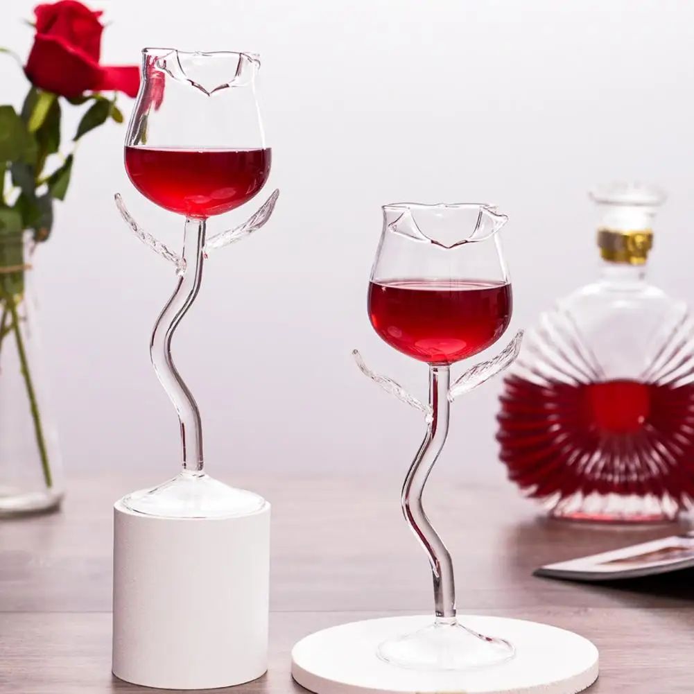 

Wine Glass Exquisite Stable Base Transparent Rose Shape Goblet Cup for Home