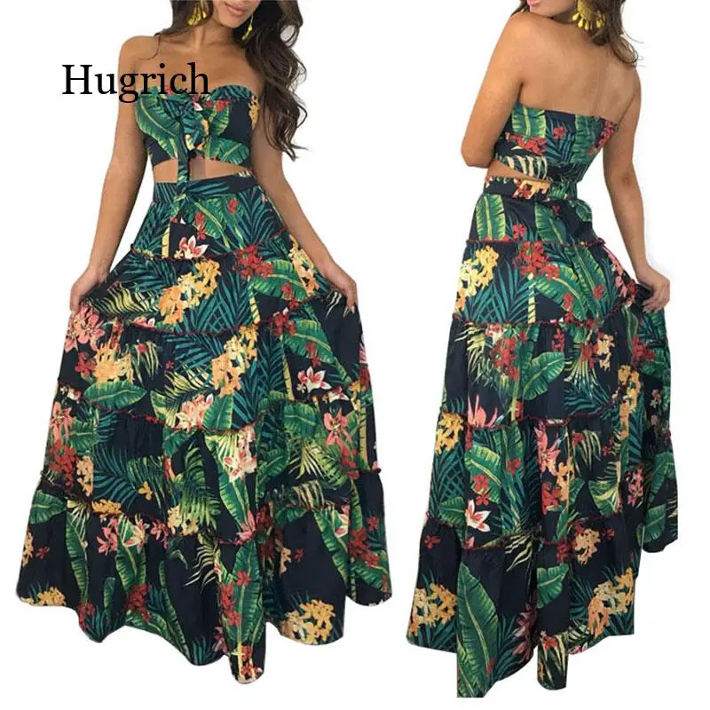 

Classic Retro Print Skirt Suit Female Multi-Yard Wooden Ear Beach Skirt Female Two-Piece Suit Summer Beach 2021 New