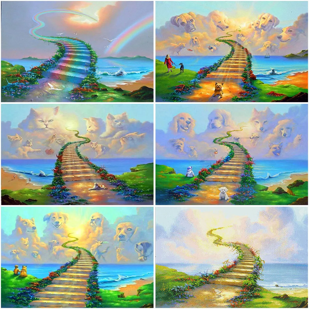 5D алмазная картина полная дрель Круглый сделай сам пляжный мост радуга