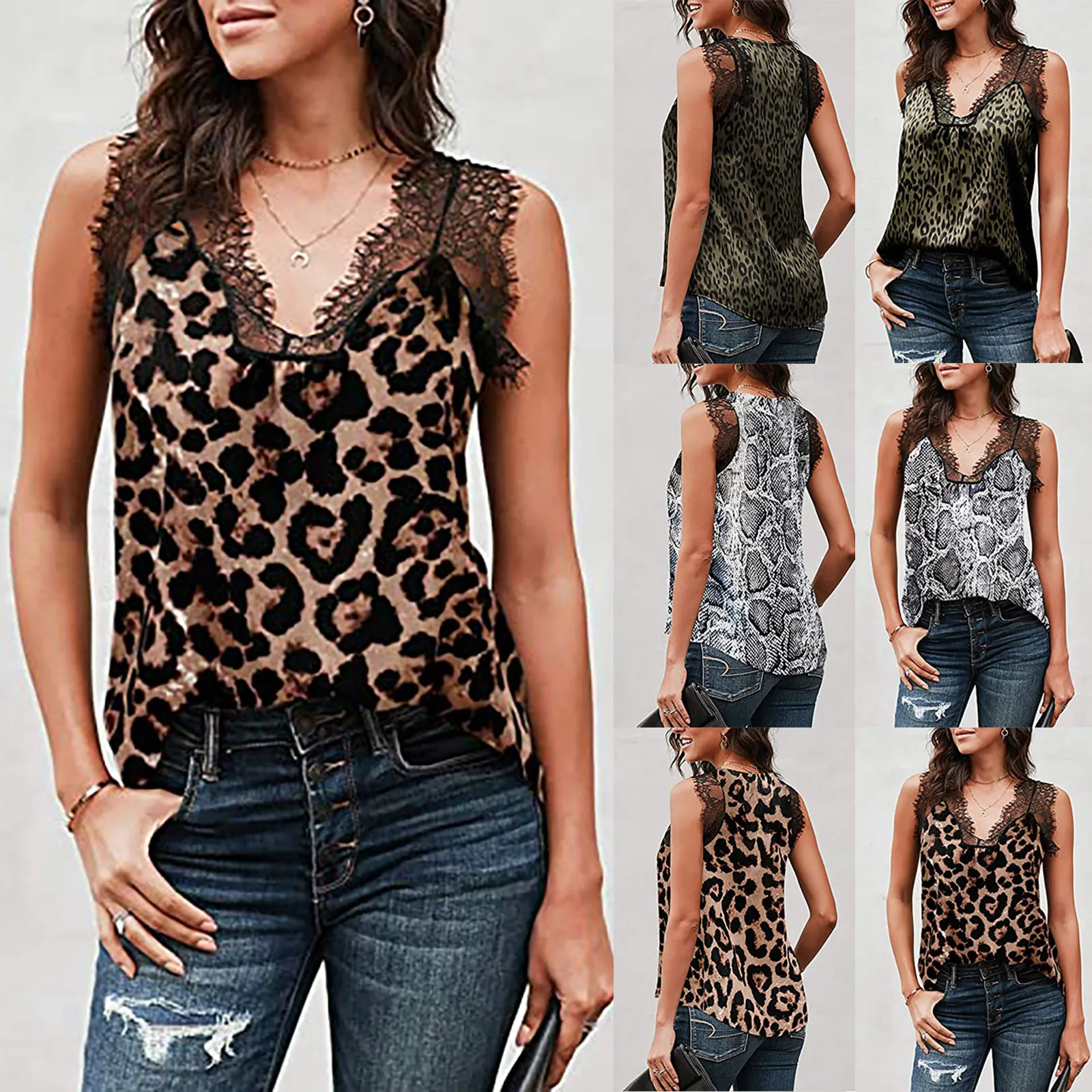 Модный женский кружевной пикантный жилет майка без рукавов футболка с принтом