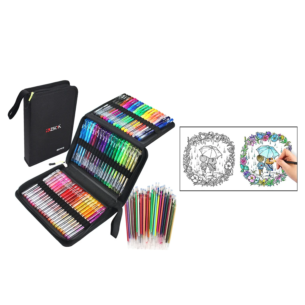 Juego de bol&iacute;grafos de Gel con purpurina para adultos, rotuladores art&iacute;sticos para libros de colores, 121 unidades-3