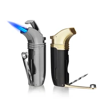 cohiba metal cigar lighter torch 2 jet flame refillable with cigar punch cutter needle butance cigarette tobacco accessories