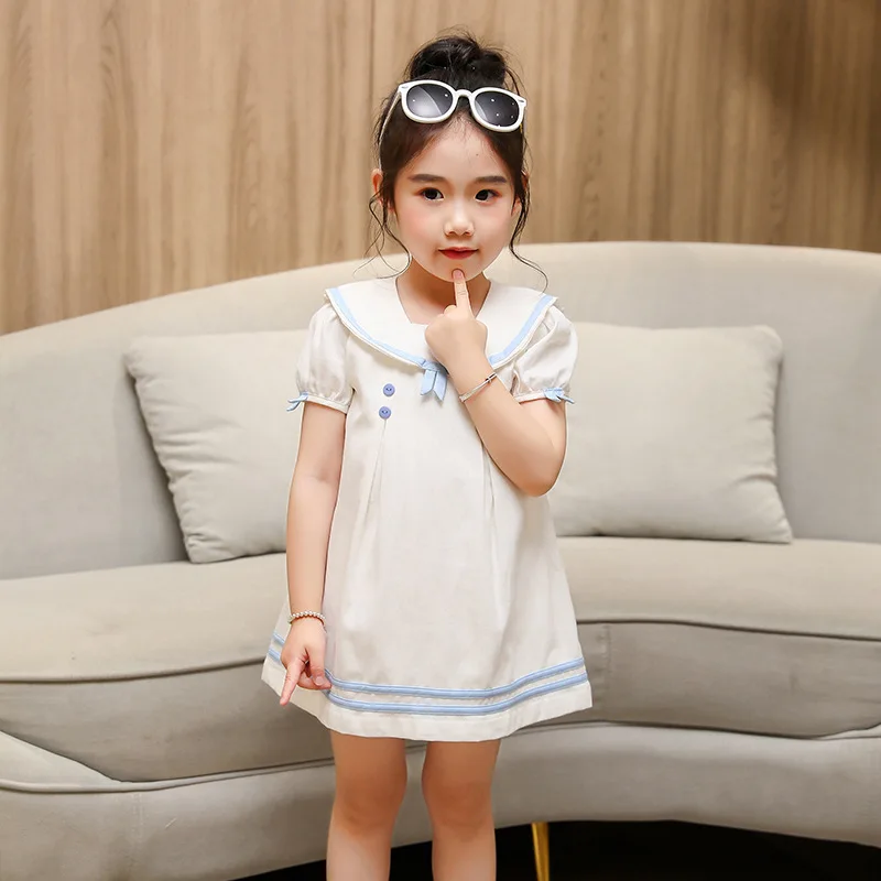 

Детское цельнокроеное платье из хлопка, темно-синее и испанское