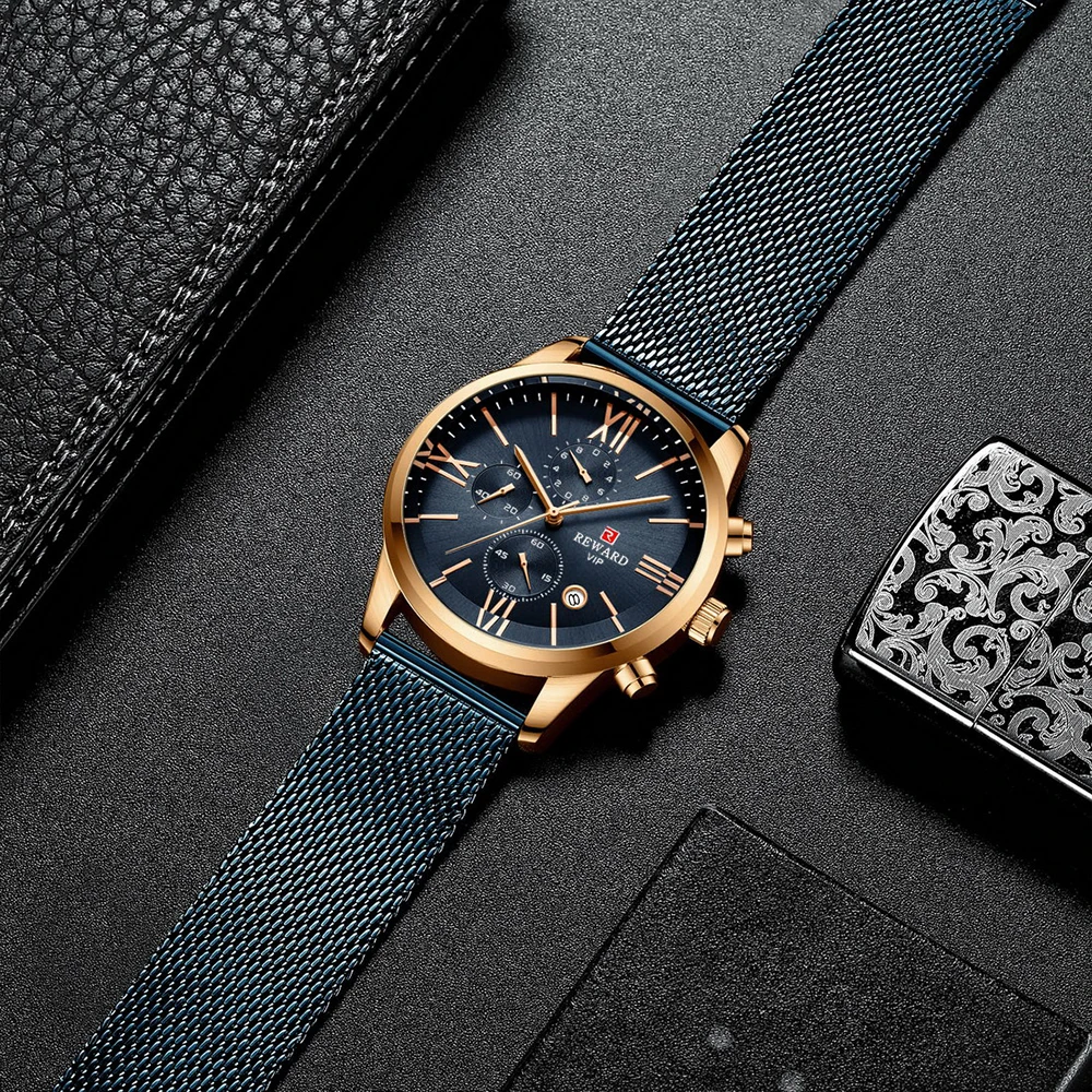 

REWARD Top Brand Mens Watches Sport Waterproof Stainless Steel Quartz Watch Men Chronograph Fashion Date Calendar Wristwatches