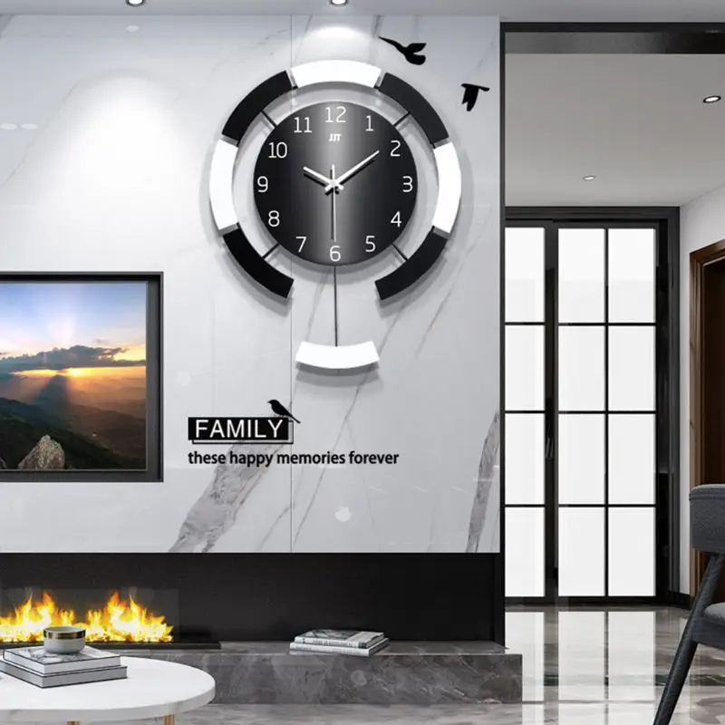 

Modern Back White Wall Clock Living Room Bedroom Metal Wood Living Room Bedroom