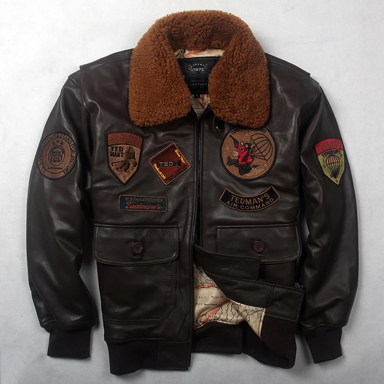 Мужская куртка бомбер ВВС из натуральной овечьей кожи в байкерском стиле|Мужские