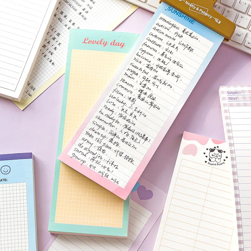 90PCS Simple Long Note Paper Diary Notebook Loose-Leaf Memo Pad Student Tearable Message School Stationery | Канцтовары для офиса