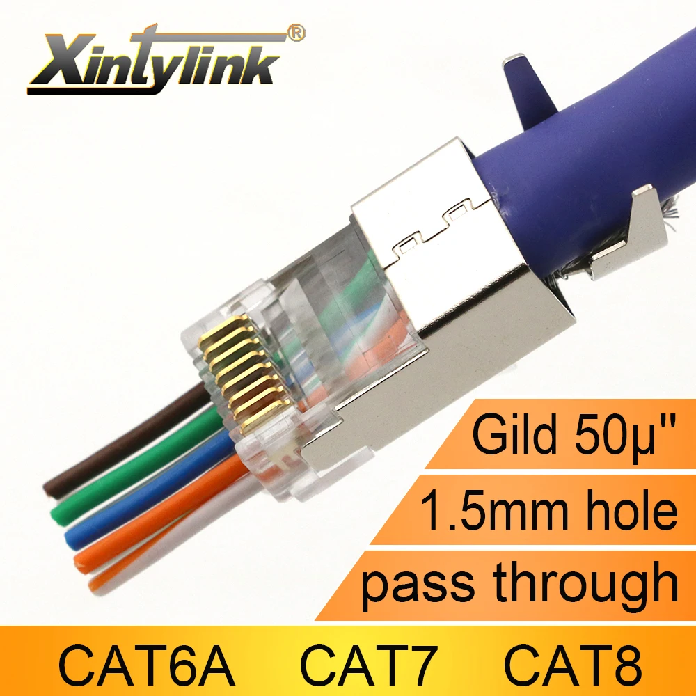 Новый коннектор xintylink CAT8, CAT7, CAT6A, rj45, разъем 50U RJ 45 для кабеля ethernet, сетевой, SFTP, экранированный, отверстие 1,5 мм