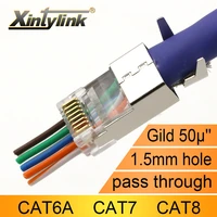 xintylink new cat8 cat7 cat6a rj45 connector 50u rj 45 ethernet cable plug network sftp ftp shielded 1 5mm hole pass through