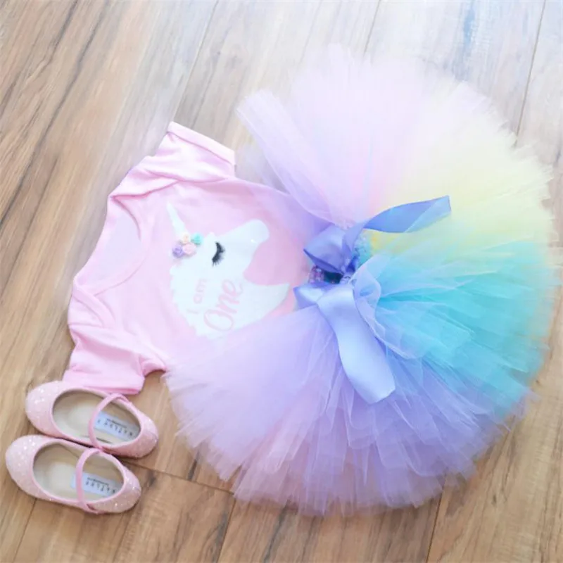 Платье для дня рождения маленьких девочек 1 год праздничная одежда с единорогом