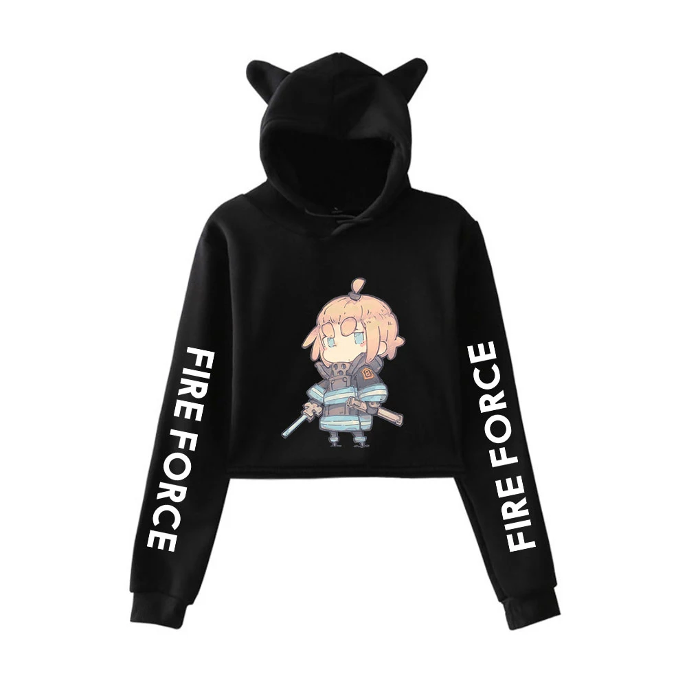 

Аниме толстовки Fire Force 2D Cat kawaii Толстовка Женский Модный пуловер короткая рубашка уличная толстовка с кошачьими ушками
