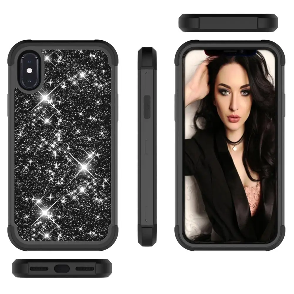 Гибридный 3D Блестящий бронированный чехол для iPhone 8 6 6S 7 Plus X XS Max XR десять