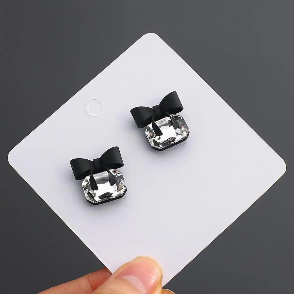 

Lifefontier Korean Sweet Black Bowknot Stud Earrings Fashion Shiny Crystal Geometric Square Earrings Women Casual Jewelry