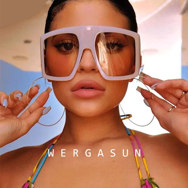

WERGASUN New Design Big Frame Oversized Sunglasses Women Luxury Brand Large Flat Top Sun Glasses Trendy Square Gradient Shades