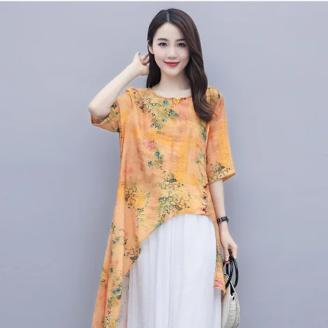 

Women 2021 Summer Fashion 2 Piece Suits Female New Loose Printed O-neck Tops Ladies High Waist Casual Wide-leg Pants Sets K82