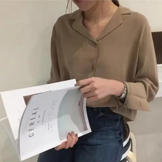 Туника 2019 женские осенние винтажные офисные блузки с длинным рукавом тонкие