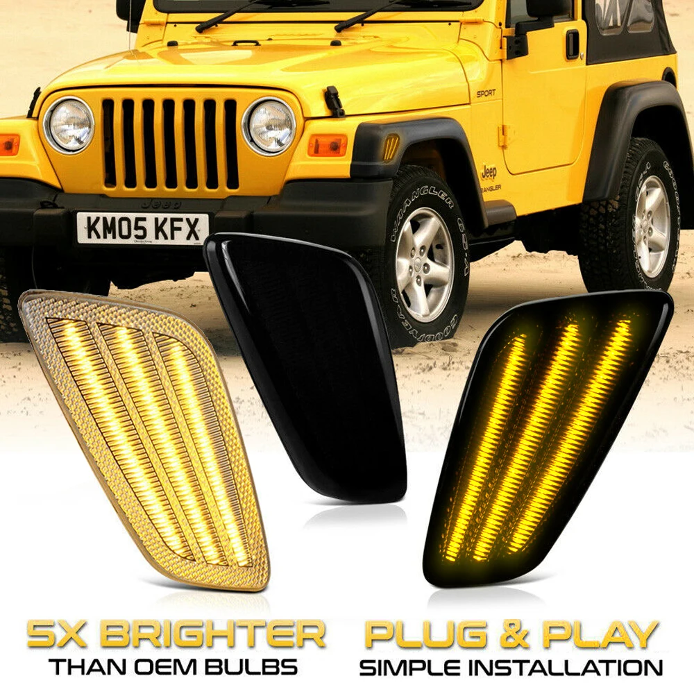 

2Pc Amber LED Front Bumper Side Marker Turn Signal Sequential Blinker Light For Jeep Wrangler TJ 1997-2006 55155629AC 55155628AC