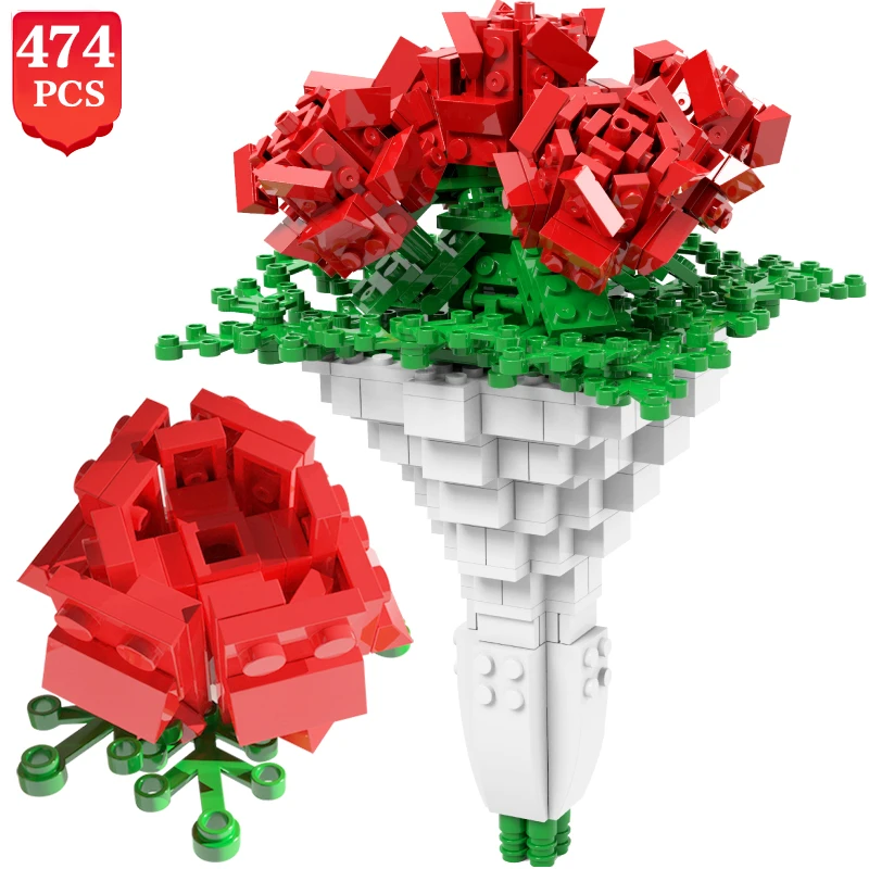 

Серия технических идей, романтические розы, цветы, строительные блоки, маленькие частицы, детали для подарка на праздник девушки