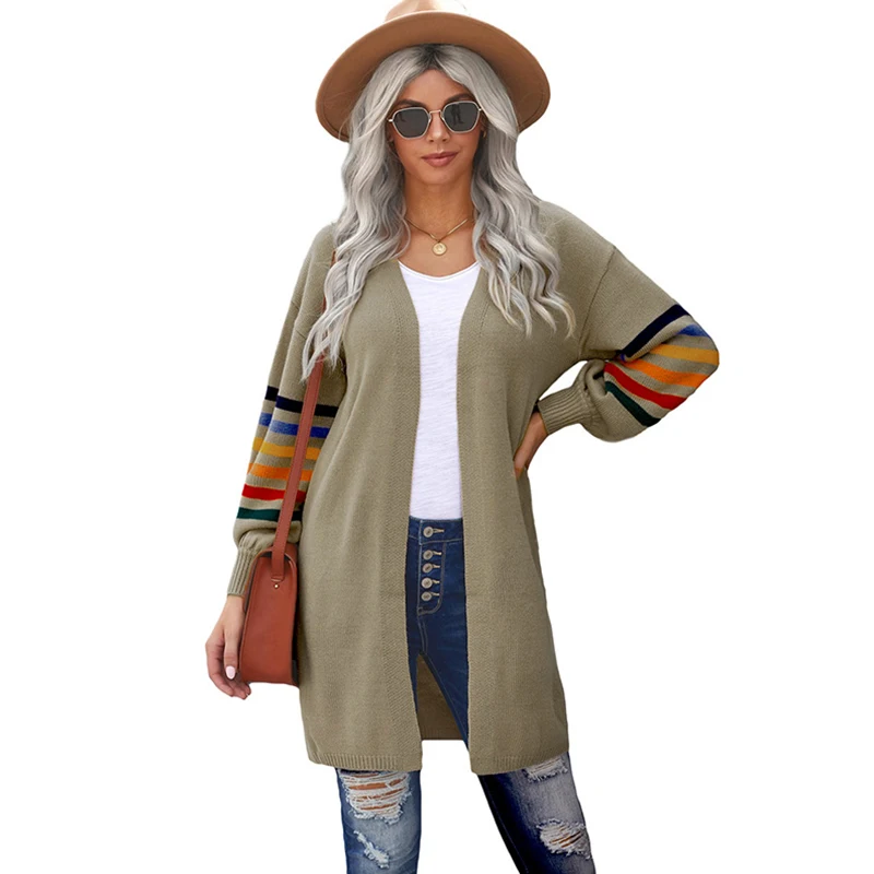 

Loose Coat Solid Color Hand-sleeved Striped Cardigan Casual Style for Women Oversize Cardigans V-Neck Thick Spring Fashion