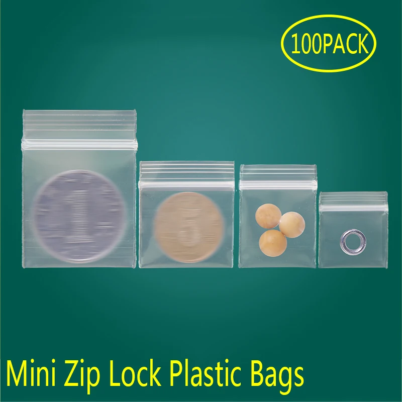 100pcs Mini Zip lock Bags Plastic Packaging Small Jewelry Zipper Ziplock Pill Pouches Clear Storage Thickening Free Shipping