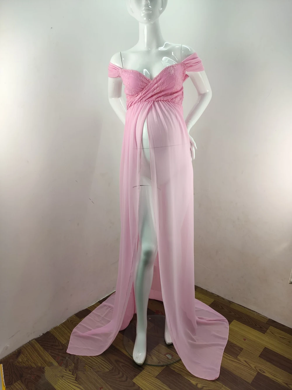 Pink Платье для беременных с открытыми плечами для фотосъемки; сексуальное платье для беременных с разрезом спереди; платье макси для беременных; реквизит для фотосессии - Цвет: Pink