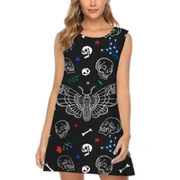 summer womens dress butterfly skull 3d digital printing dress fashion loose casual a line vest dress lady beach sundress