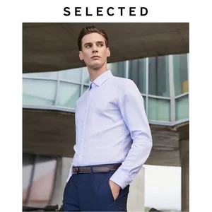 Мужская хлопковая рубашка в полоску, с длинным рукавом