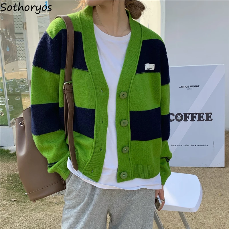 

Cardigans Women Striped Chic Fashion All-match Loose Casual Harajuku Streetwear Female V-neck Popular S-3XL Cool Young Style