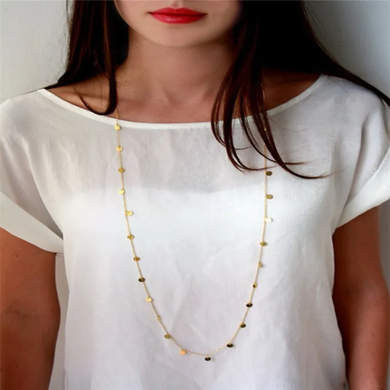 Женское богемное длинное ожерелье с кисточкой и монетами золотистого