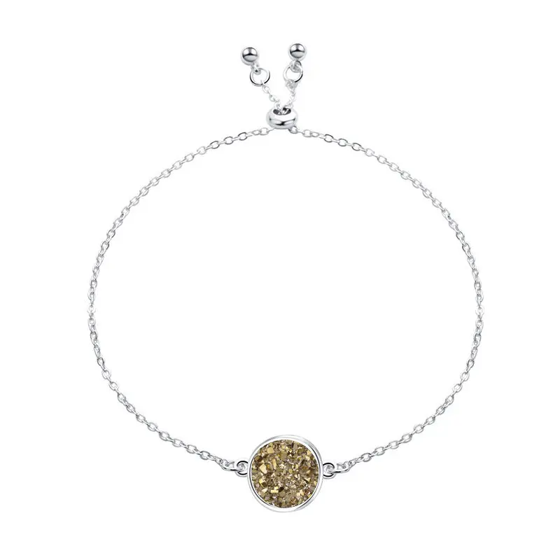 9 Модный Регулируемый Круглый круглый полимерный Druzy браслет Drusy из искусственной смолы Druse камень Золотая Серебряная цепочка ювелирное изделие для женщин подарок - Окраска металла: 9