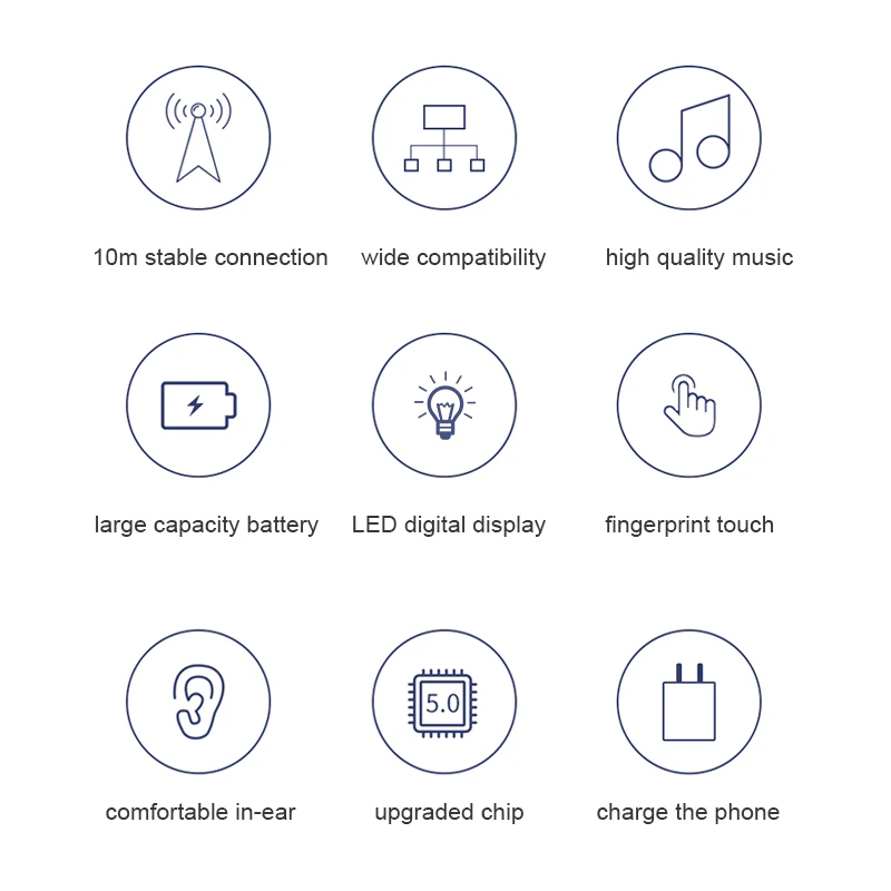 TWS беспроводные наушники 5 0 Bluetooth светодиодные с сенсорным управлением 9D стерео