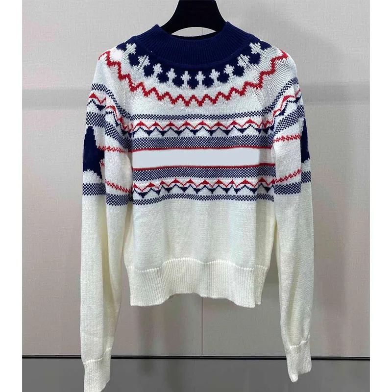 

Зимний высококачественный лыжный свитер, Женский кашемировый пуловер с длинным рукавом и воротником средней длины, жаккардовый пуловер с п...