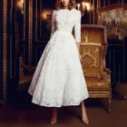 Модные сексуальные свадебные платья, Белое Кружевное облегающее платье миди с круглым вырезом и рукавом 34, элегантные свадебные платья, вечерние платья 2021
