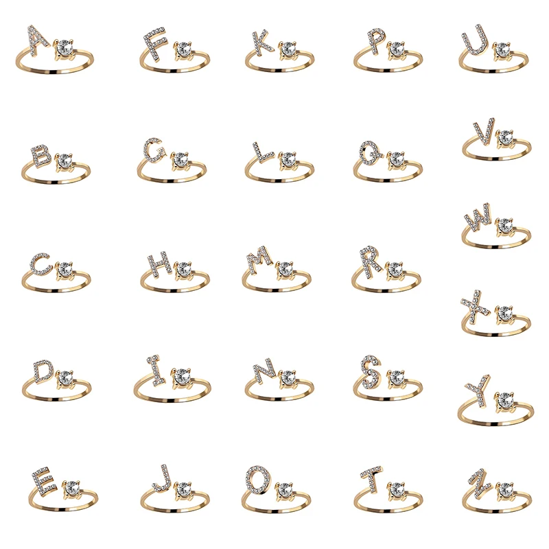 Мода 26 букв кольцо Micro Pave Цирконий золото Цвет кольца для женщин и девочек