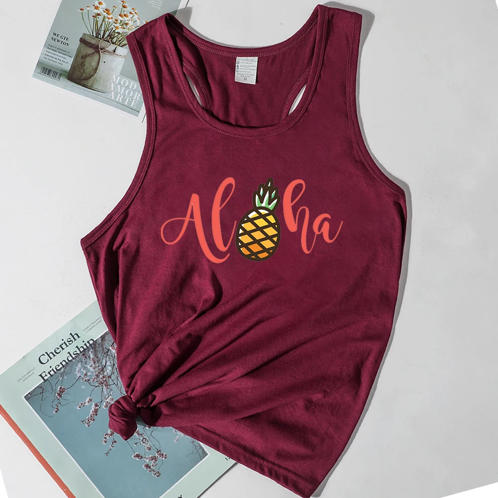 

Pineapple Aloha Tank Top Women Colored Tops Pineapple Vintage Clothing Print 2021 Summer Hawaii Beach White Top Girls