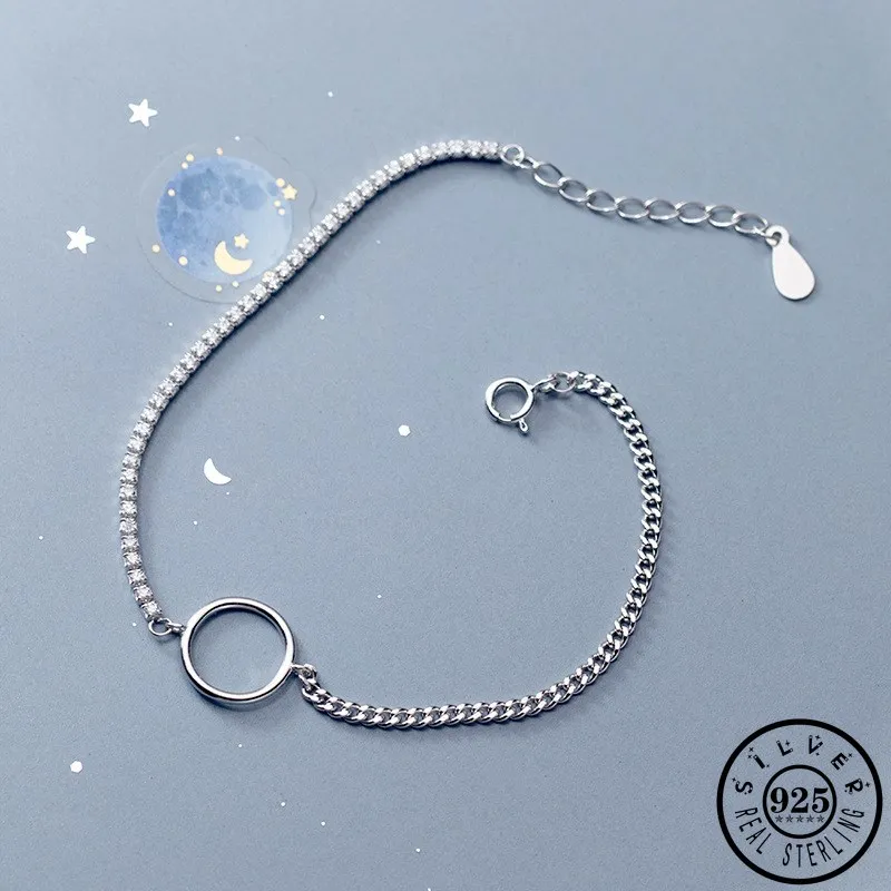 Trendy 925 Sterling Silver Geometric Round Shape Gold Color Plated Chain Statement Hand Zircon Bracelets Jewelry Gifts for Women | Украшения